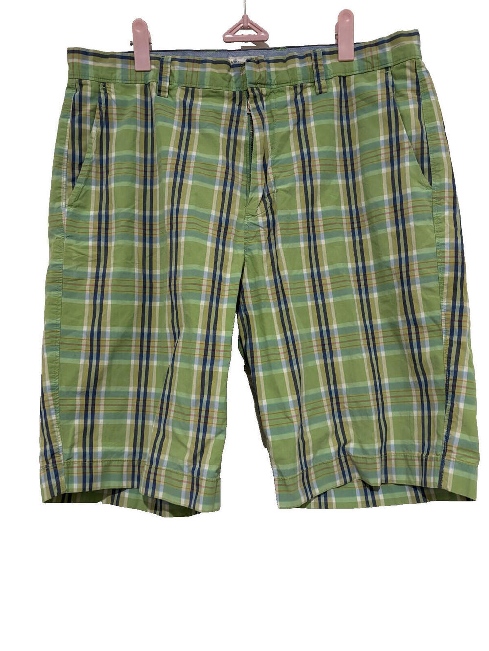 J Crew men's green plaid sz 34 cotton preppy chino shorts G